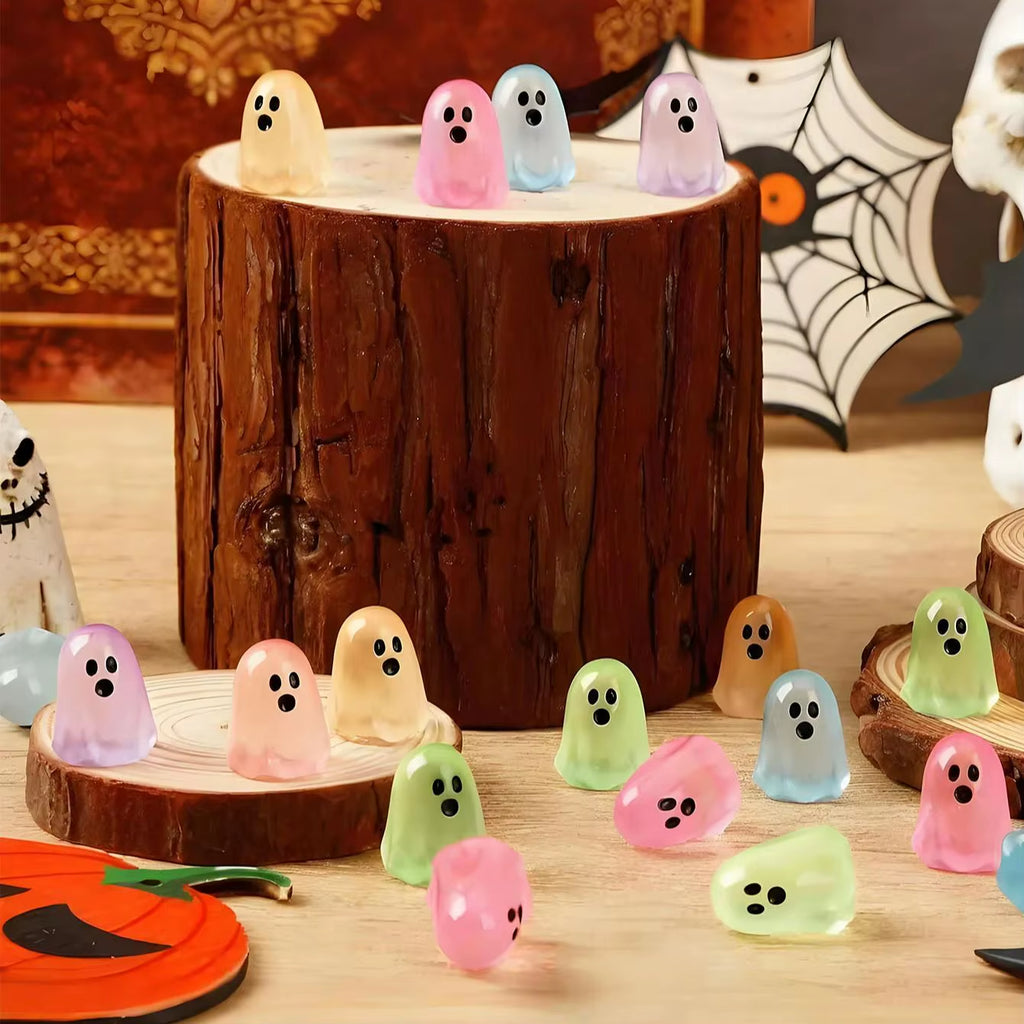 10/20Pcs Luminous Multicolor Halloween Mini Resin Ghost Glow in the Dark Miniature Ghost Figurines Tiny Ghost Ornaments