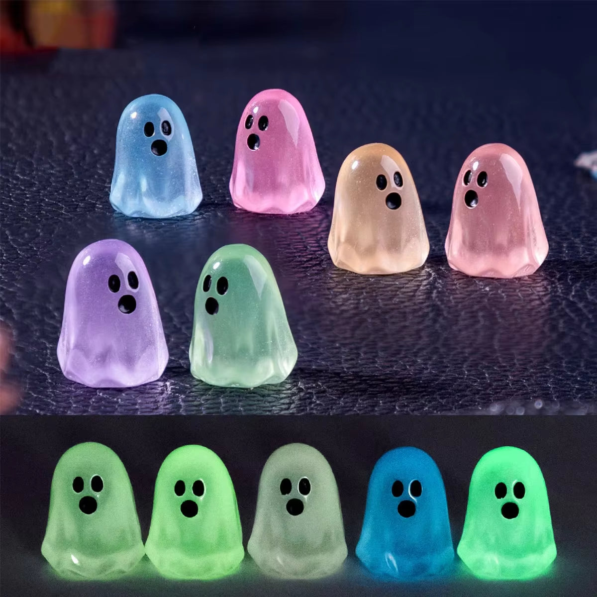 10/20Pcs Luminous Multicolor Halloween Mini Resin Ghost Glow in the Dark Miniature Ghost Figurines Tiny Ghost Ornaments